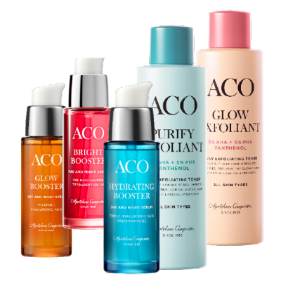 Aco boosterit 30 ml ja kuorivat hoitovedet 150 ml -20%