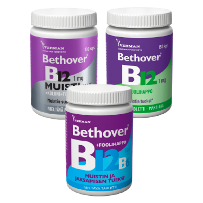 Bethover B12 1 mg 150 tabl. tai Muisti Plus 100 kaps. 24,90 €