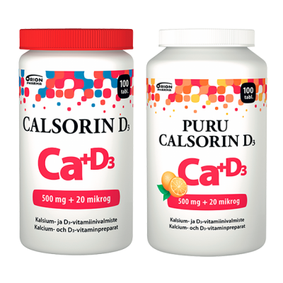 Calsorin tai Puru Calsorin 500 mg+D3 20 mikrog. 100 tabl. 14,90 €