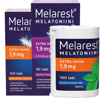 Melarest extra vahva 1,9 mg nieltävä tai Mint 100 tabl. tai Pitkävaikutteinen 90 tabl. 20,90 €