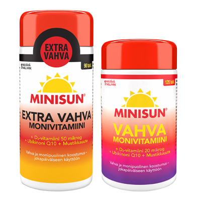 Minisun monivitamiinit Extra vahva 90 tabl. tai Vahva 120 tabl. 17,90 €